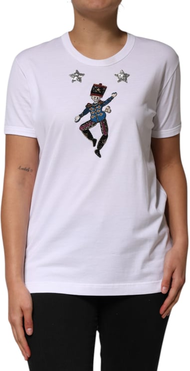 Dolce & Gabbana Dolce & Gabbana White Cotton Sequin Embellished Top T-shirt