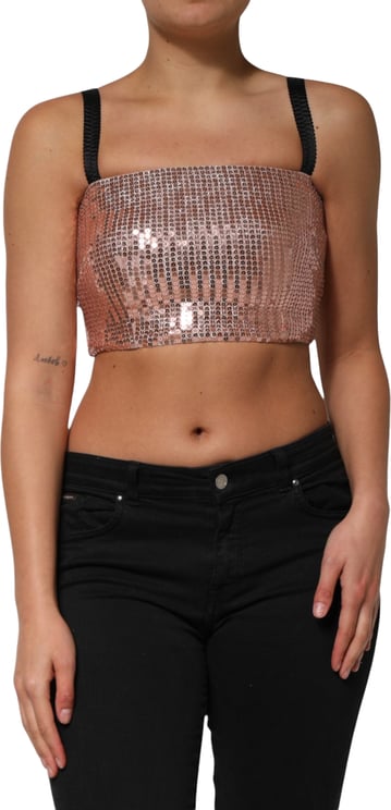 Dolce & Gabbana Dolce & Gabbana Pink Sequined Nylon Sleeveless Cropped Top