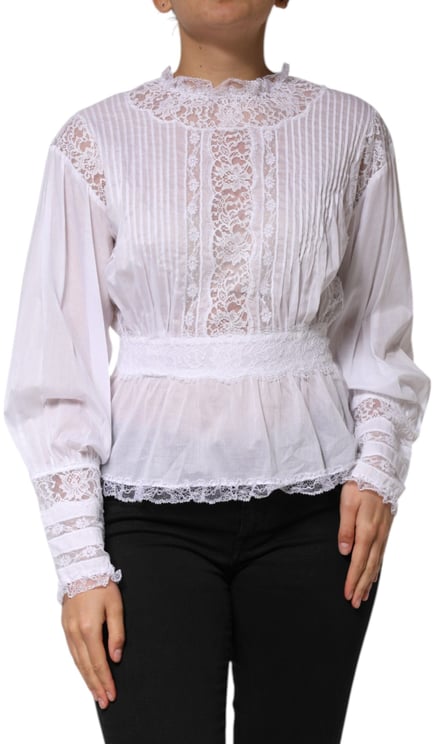 Dolce & Gabbana Dolce & Gabbana White Cotton Floral Lace Long Sleeves Top