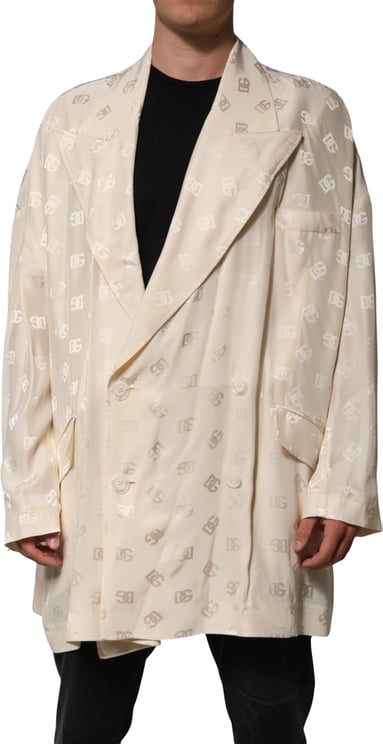 Dolce & Gabbana Dolce & Gabbana Beige Polyester Logo Monogram Coat Jacket