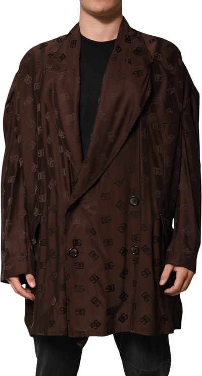 Dolce & Gabbana Dolce & Gabbana Brown Polyester Logo Monogram Coat Jacket