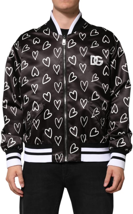 Dolce & Gabbana Dolce & Gabbana Black Polyester Heart Print Bomber Jacket