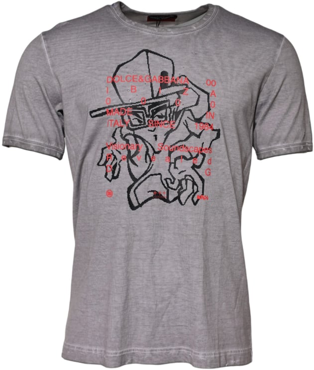 Dolce & Gabbana Dolce & Gabbana Gray Graphic Print Cotton Crew Neck T-shirt