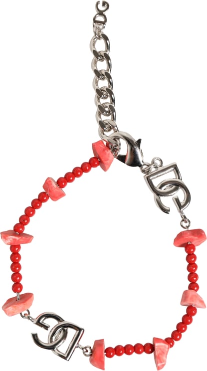 Dolce & Gabbana Dolce & Gabbana Silver Tone Brass Beaded Resin DG Logo Chain Men Bracelet