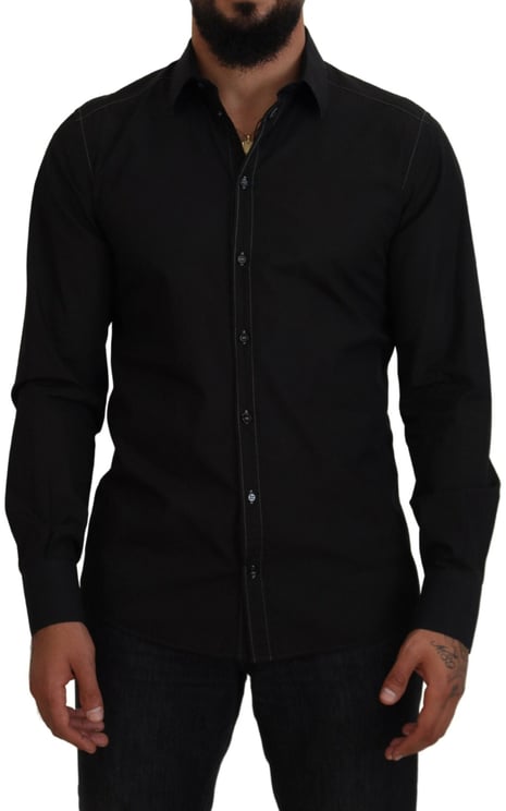 Dolce & Gabbana Dolce & Gabbana Black Cotton Collared Long Sleeve GOLD Shirt