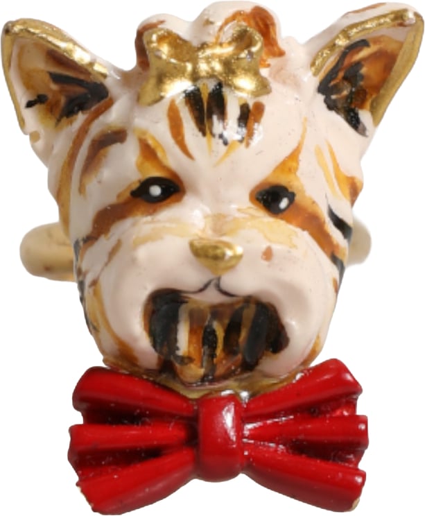 Dolce & Gabbana Dolce & Gabbana Gold Brass Resin Beige Dog Pet Accessory Ring