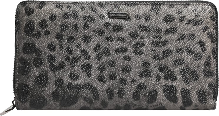 Dolce & Gabbana Dolce & Gabbana Black Gray Leopard Leather Zip Around Continental Wallet
