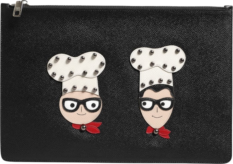 Dolce & Gabbana Dolce & Gabbana Black Leather #DGFAMILY Embellished Men Clutch Pouch Bag