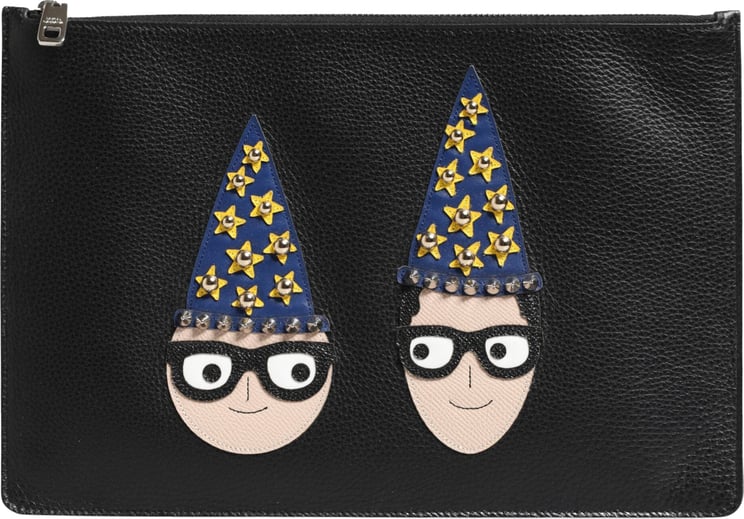 Dolce & Gabbana Dolce & Gabbana Black Leather #DGFAMILY Embellished Men Clutch Pouch Bag