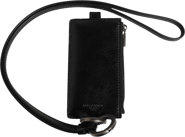 Dolce & Gabbana Dolce & Gabbana Black Leather Logo Embossed Lanyard Card Holder Wallet