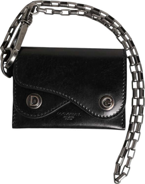 Dolce & Gabbana Dolce & Gabbana Black Cavallo Leather Wallet Chain Snap Bifold Card Holder