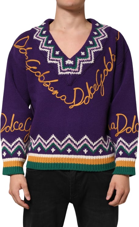 Dolce & Gabbana Dolce & Gabbana Purple Wool DG Logo Men Knit Pullover Sweater