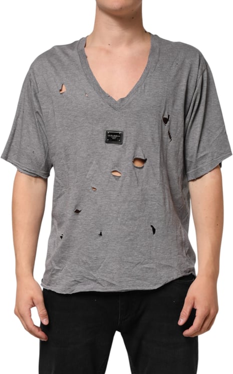 Dolce & Gabbana Dolce & Gabbana Gray Cotton Tattered Logo Patch Men T-shirt