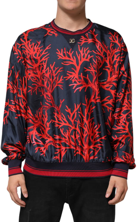 Dolce & Gabbana Dolce & Gabbana Silk Navy Red Coral Print Pullover Sweater