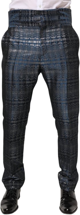 Dolce & Gabbana Dolce & Gabbana Blue Silver Shiny Silk Skinny Men Trouser Pants