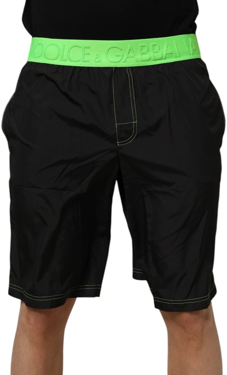 Dolce & Gabbana Dolce & Gabbana Black Green Logo Waistband Beachwear Short Swimwear