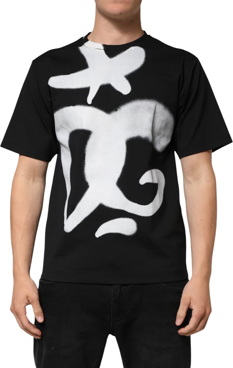 Dolce & Gabbana Dolce & Gabbana Black Cotton DG Logo Graffiti Short Sleeve T-shirt