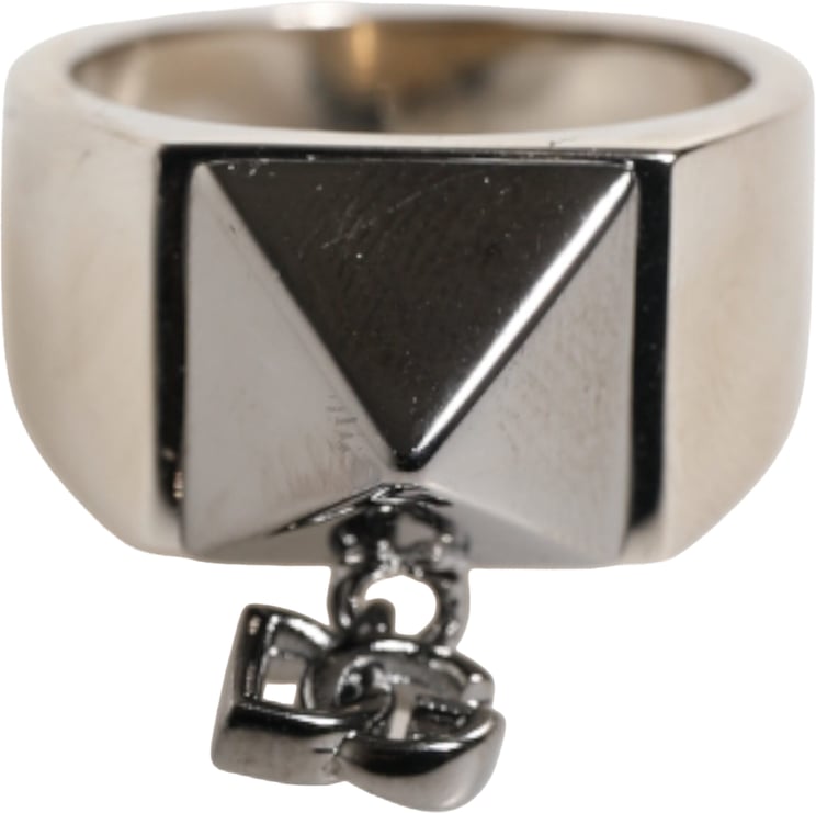 Dolce & Gabbana Dolce & Gabbana Silver Tone Pyramid DG Logo Real Brass Ring