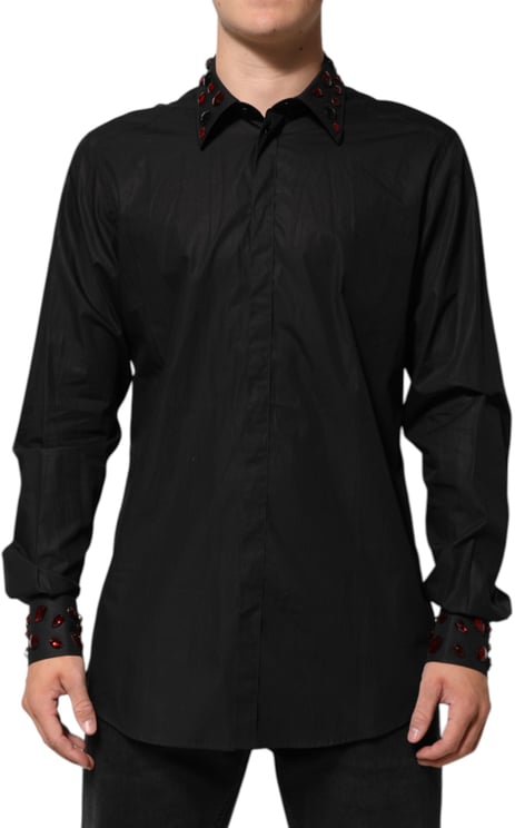 Dolce & Gabbana Dolce & Gabbana Black Cotton Embellished Collar Men’s Shirt