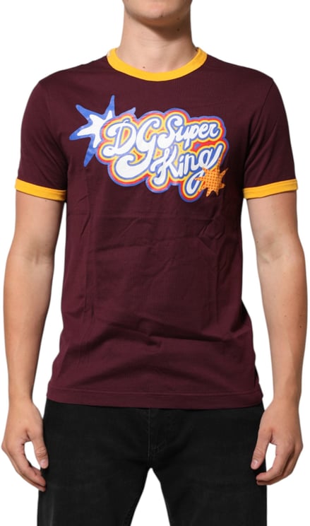 Dolce & Gabbana Dolce & Gabbana Burgundy Cotton DG Super King Logo T-Shirt
