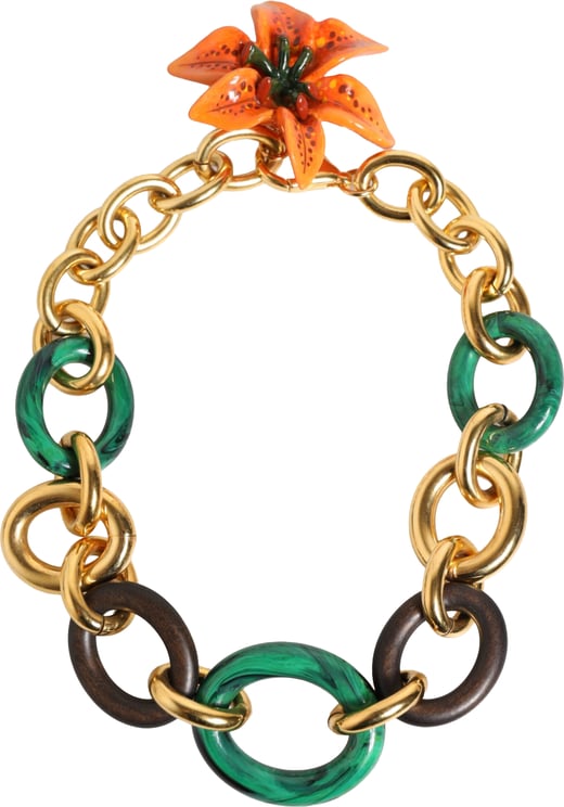 Dolce & Gabbana Dolce & Gabbana Multicolor Gold Brass Tiger Lily Floral Chai Necklace