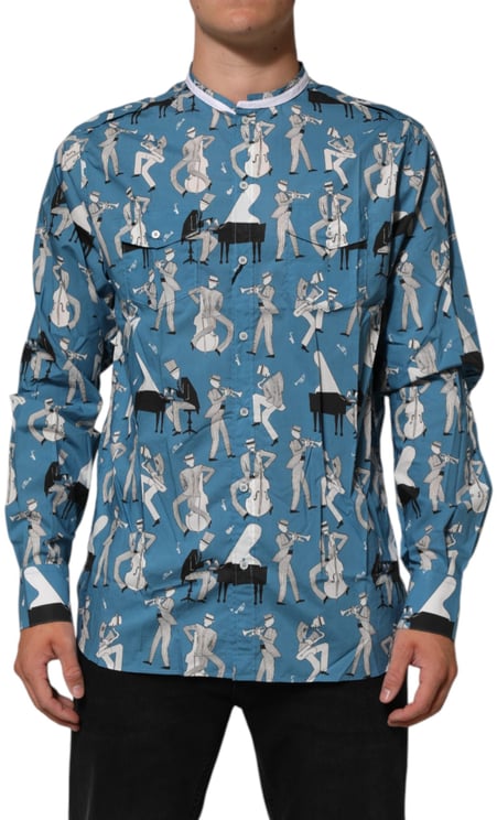 Dolce & Gabbana Dolce & Gabbana Blue Jazz Printed Cotton Button Front Shirt