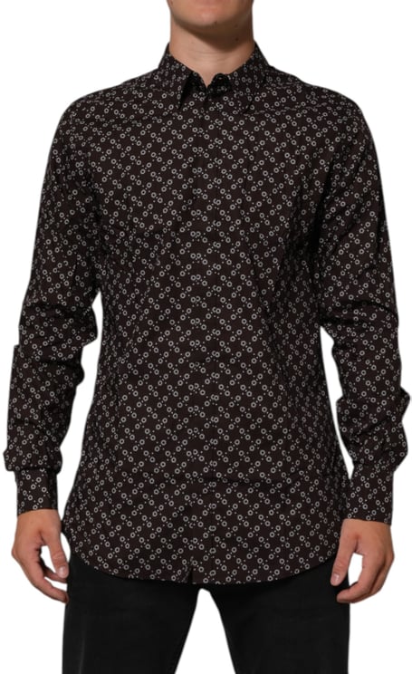 Dolce & Gabbana Dolce & Gabbana BrownFloral Collared GOLD Formal Dress Shirt