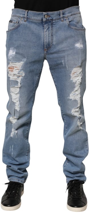 Dolce & Gabbana Dolce & Gabbana Blue Tattered Slim Fit Cotton Denim Jeans