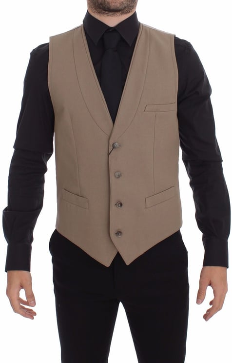 Dolce & Gabbana Dolce & Gabbana Beige Cotton Slim Fit Button Front Dress Vest