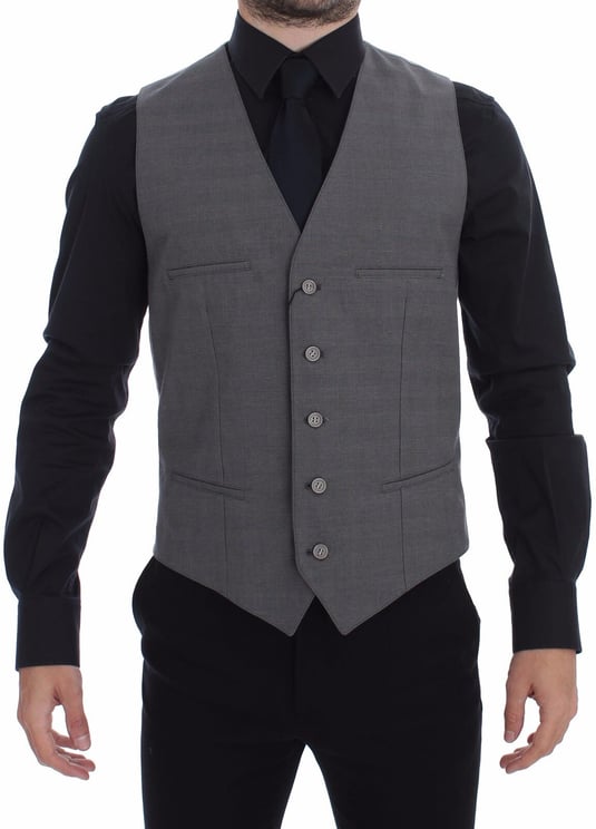 Dolce & Gabbana Dolce & Gabbana Gray Cotton Slim Fit Button Front Dress Vest