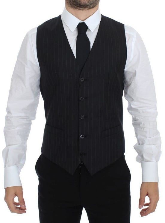 Dolce & Gabbana Dolce & Gabbana Black Striped Wool Silk Dress Vest Gilet