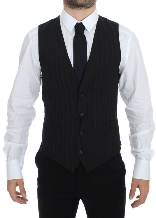 Dolce & Gabbana Dolce & Gabbana Black Striped Stretch Dress Vest Gilet
