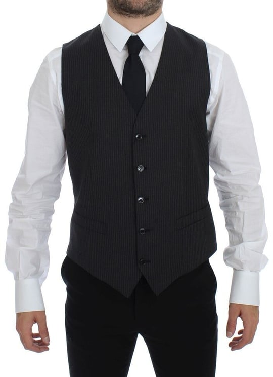 Dolce & Gabbana Dolce & Gabbana Gray Striped Wool Single Breasted Vest
