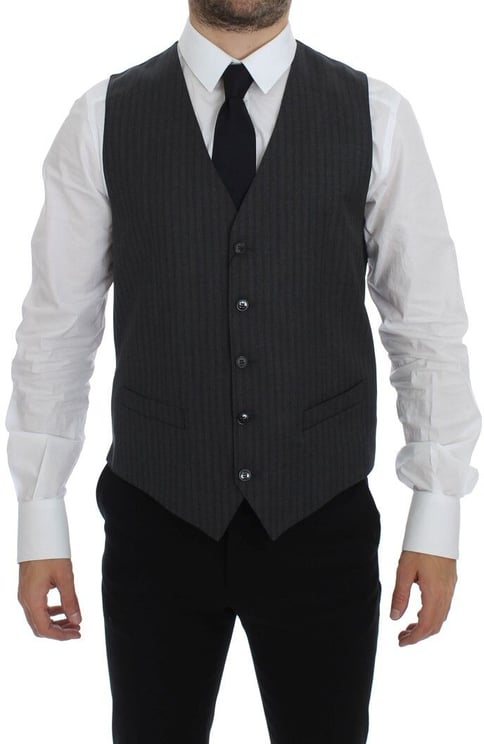Dolce & Gabbana Dolce & Gabbana Gray Striped Wool Single Breasted Vest