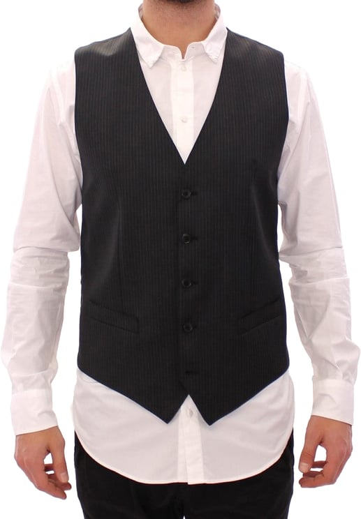 Dolce & Gabbana Dolce & Gabbana Gray Striped Wool Single Breasted Vest