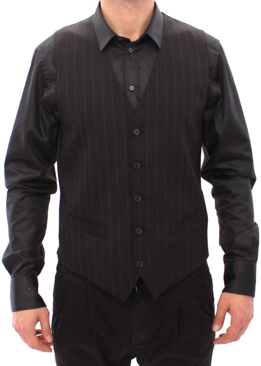 Dolce & Gabbana Dolce & Gabbana Black Striped Wool Logo Vest