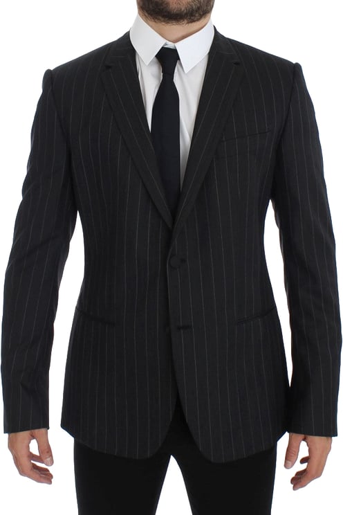 Dolce & Gabbana Dolce & Gabbana Gray Striped Slim Fit Wool Blazer