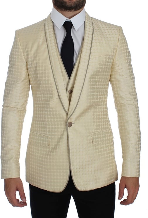 Dolce & Gabbana Dolce & Gabbana Beige Polka Dot Silk 2 Piece Blazer