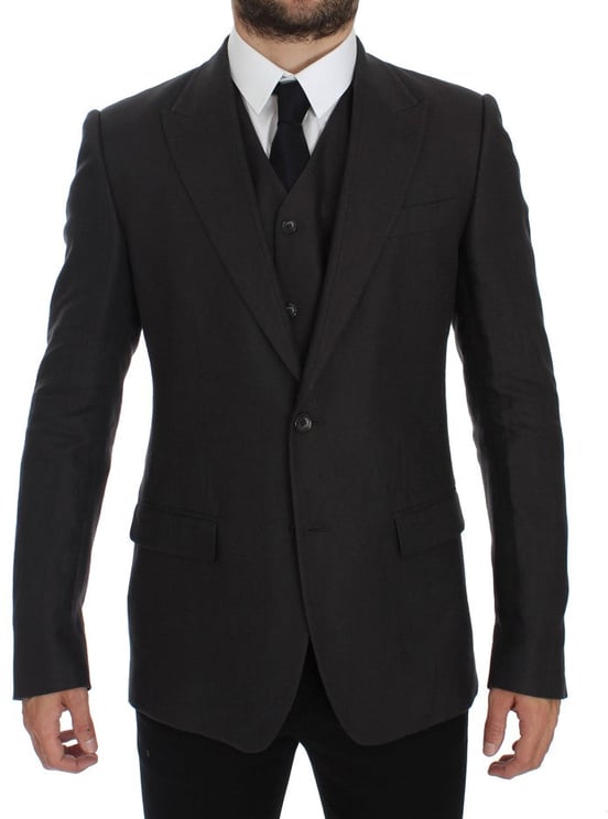 Dolce & Gabbana Dolce & Gabbana Gray Slim Fit Linen Blazer Jacket