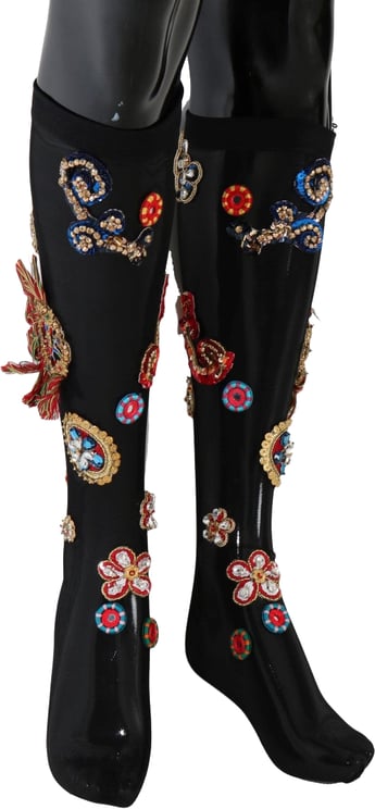 Dolce & Gabbana Dolce & Gabbana Black Stretch Carretto Crystal Socks