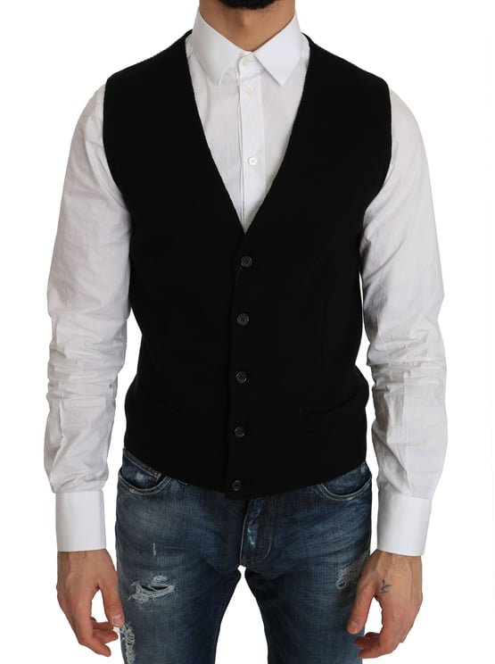 Dolce & Gabbana Dolce & Gabbana Black Cotton Dress Woven Waistcoat