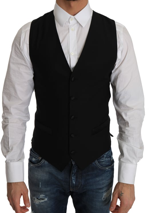 Dolce & Gabbana Dolce & Gabbana Black Wool Dress Waistcoat
