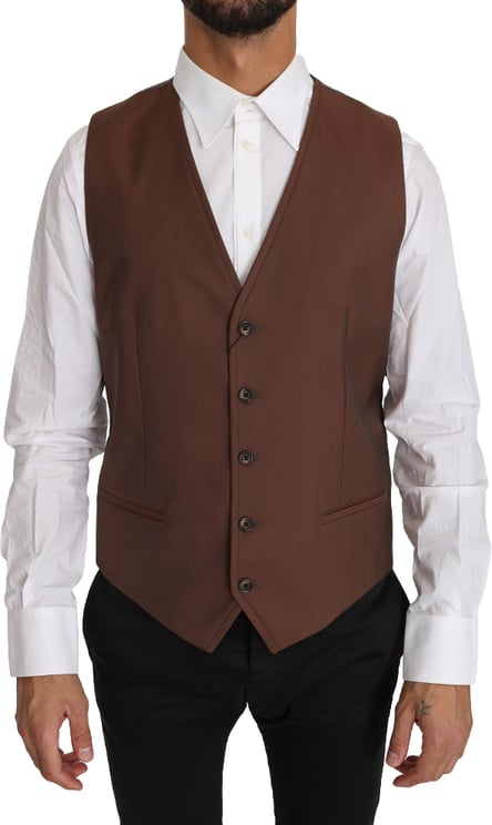 Dolce & Gabbana Dolce & Gabbana Brown Wool Silk Waistcoat Vest