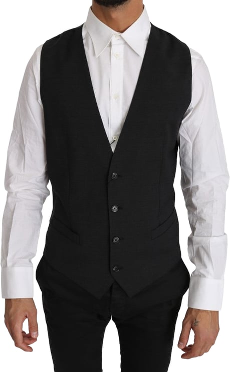 Dolce & Gabbana Dolce & Gabbana Gray Solid 100% Wool Waistcoat Vest