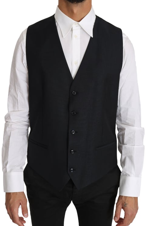 Dolce & Gabbana Dolce & Gabbana Gray Wool Silk Waistcoat Vest