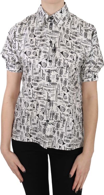 Dolce & Gabbana Dolce & Gabbana Trumpet Print Button Front Silk Top Blouse
