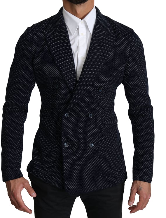 Dolce & Gabbana Dolce & Gabbana Dark Blue Dotted Double Breasted Coat Blazer