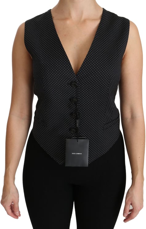 Dolce & Gabbana Dolce & Gabbana Black Dotted Waistcoat Vest Blouse Top