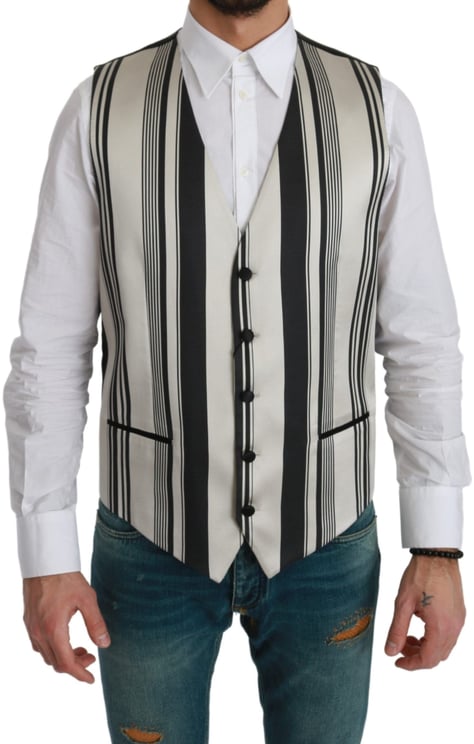 Dolce & Gabbana Dolce & Gabbana White Black Stripes Waistcoat Formal Vest