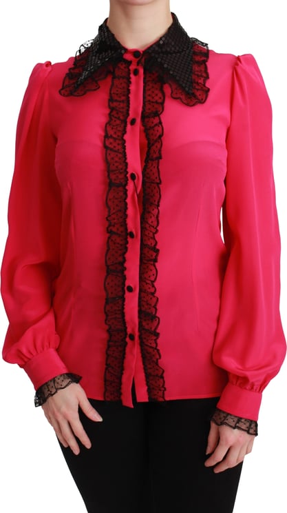 Dolce & Gabbana Dolce & Gabbana Pink Silk Black Sequin Lace Shirt Blouse